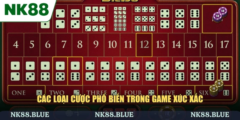 Các loại cược phổ biến trong game xúc xắc